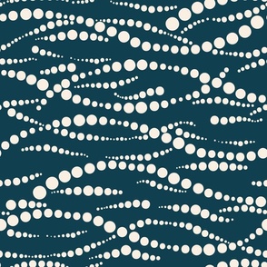 Dotted ocean wave lines horizontal - white on dark blue background