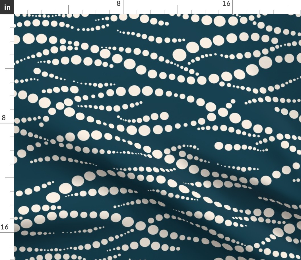Dotted ocean wave lines horizontal - white on dark blue background