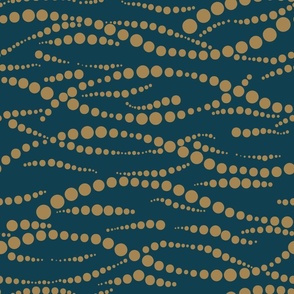 Dotted ocean wave lines horizontal - honey yellow on dark blue background