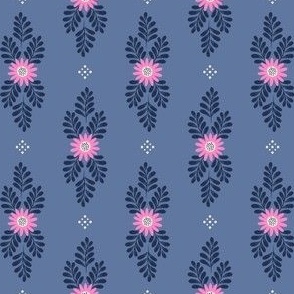 Flowers and Fronds - Pink and Light Blue Sm.