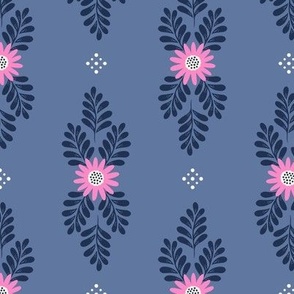 Flowers and Fronds - Pink and Light Blue Med.