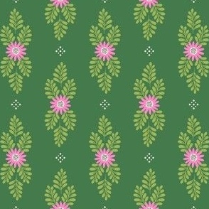 Flowers and Fronds - Pink and Green Sm.