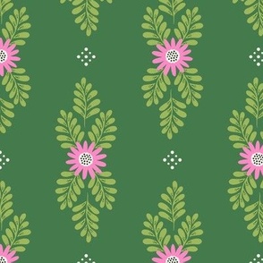 Flowers and Fronds - Pink and Green Med.