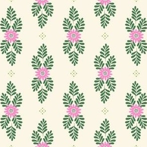 Flowers and Fronds - Pink, Green, Cream Sm.