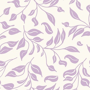 Vines and Leaves in Lavender on an Ivory Background | Nature Inspired Pattern | Wisteria Vines and Leaves