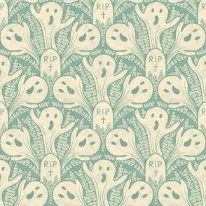 s/ ghosts graveyard  teal green halloween