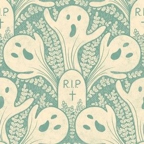 l/ ghosts graveyard  halloween  teal green