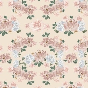 Small - Adela Peachy Florals 01- Cream - Faded