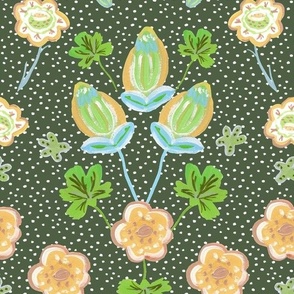  fun florals - green - whimsy botanical - painted flowers