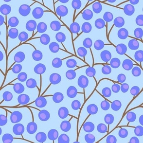 Branches with purple berries on blue