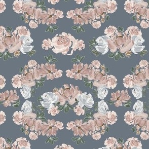 Small - Adela Peachy Florals 01- Navy - Faded