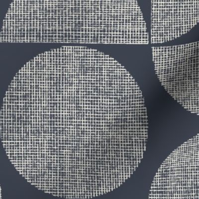 Bauhaus Geometric with hand drawn textured lines - charcoal blue_ creamy white 