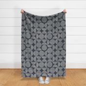 Bauhaus Geometric with hand drawn textured lines - charcoal blue_ creamy white 
