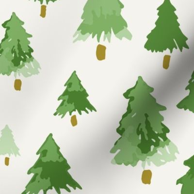 579 - Christmas pine tree forest in olive green and brown watercolour for whimsical Christmas décor, cushions, table runners, kids apparel, nursery décor, forest woodland themed bed linen