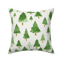 579 - Christmas pine tree forest in olive green and brown watercolour for whimsical Christmas décor, cushions, table runners, kids apparel, nursery décor, forest woodland themed bed linen