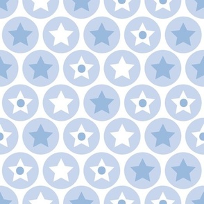  white blue pattern retro polka dots and retro stars