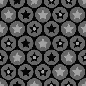 black gray retro pattern with polka dots and stars 