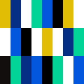 vertical tiles classic blue, royal blue, miami green, dijon yellow, black and white