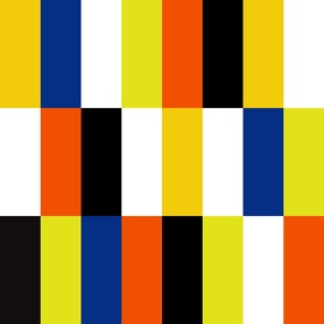 vertical tiles gold, lime, royal blue, poppy, black and white