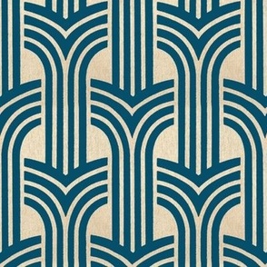 *Metallic* Architectural Art Deco in Cerulean and Gold - Optimized for Metallic Wallpaper