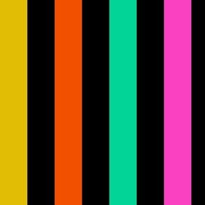 rainbow awning stripes hot pink, miami green, classic blue, dijon yellow, and poppy on black