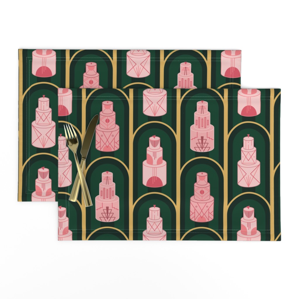 LARGE - Art Deco cakes with elegant arches -  abstract, geometric design for bakery - pink, emerald green with gold accents