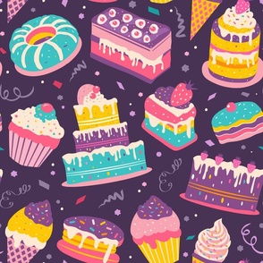 Delicious Cakes, Ice Cream, Cupcakes - Sweet Bakery Desserts - Dark Purple