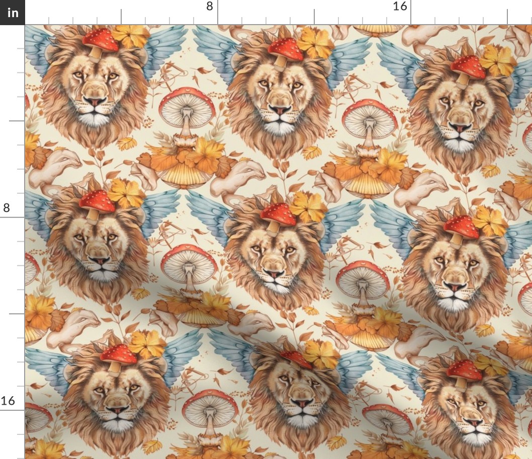 Sunlit Meadow Majesty: Cottagecore Leo Lion Print