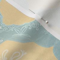 Large royal pattern pale blue and yellow