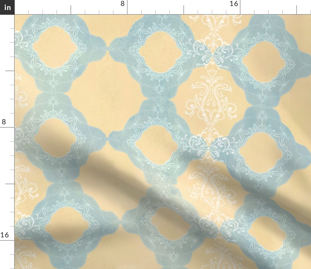 Large royal pattern pale blue and yellow