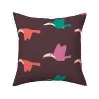 Stylized Modern Flying Toucans - Minimalist Toucans - Burgundy Background - Medium Scale