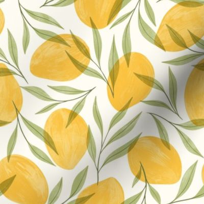 Mango Fruit / Green Leaves / Tropical tree / Summer pattern | Yellow, Green, Olive | Large scale
