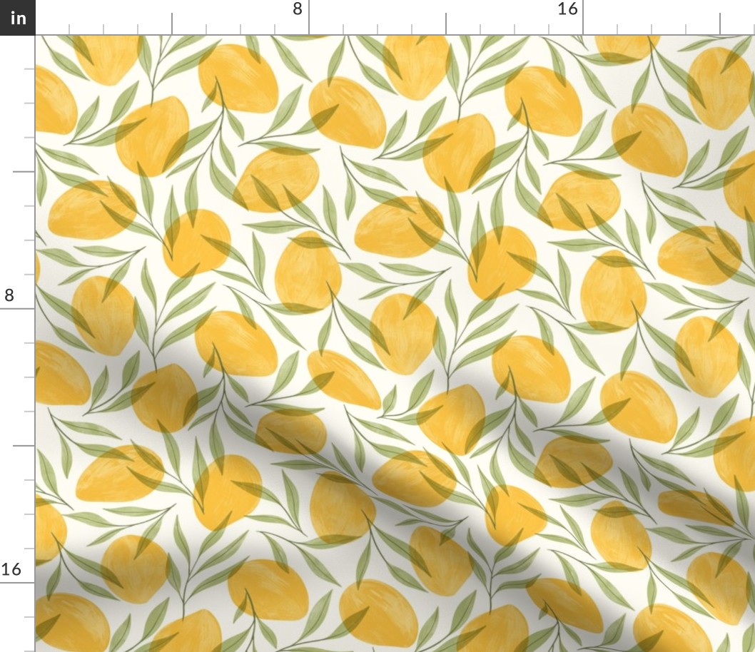 Mango Fruit / Green Leaves / Tropical tree / Summer pattern | Yellow, Green, Olive | Large scale