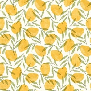 Mango Fruit / Green Leaves / Tropical tree / Summer pattern | Yellow, Green, Olive | Small scale