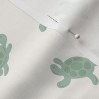 Minimal sea life   – Turtle race      - minty green and  off-white              //   Small  scale