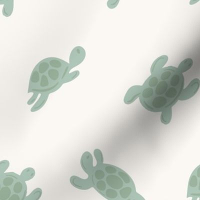 Minimal sea life   – Turtle race      - minty green and  off-white              //   Big scale