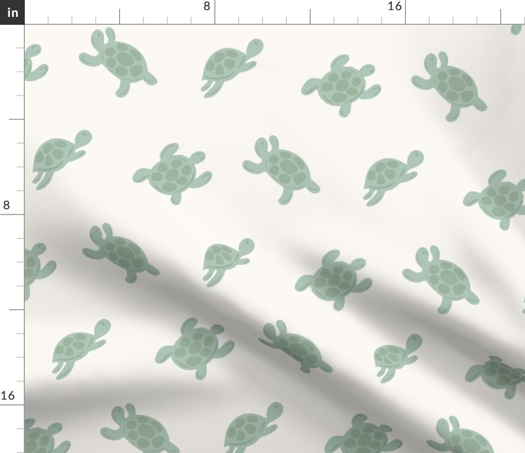 Minimal sea life   – Turtle race      - minty green and  off-white              //   Big scale