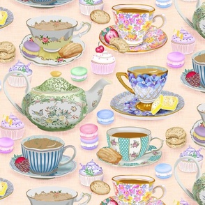 Tea party on soft peach