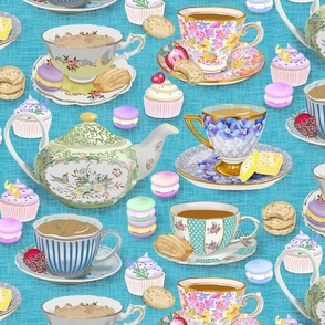 Tea and treats on turquoise