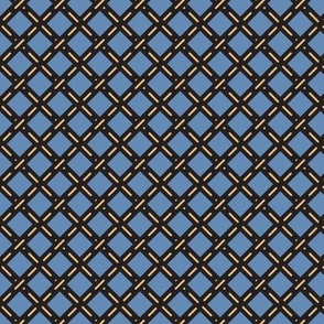 585 - Small scale mini lattice Crossroads for busy little towns in dark charcoal, creamy yellow and denim blue - for kids apparel, traffic projects, wallpaper, napkins and quilt backings for boys