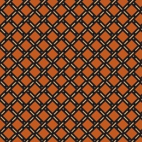 585 - Small scale mini lattice Crossroads for busy little towns in dark charcoal, creamy yellow and burnt orange - for kids apparel, traffic projects, wallpaper, napkins and quilt backings for boys