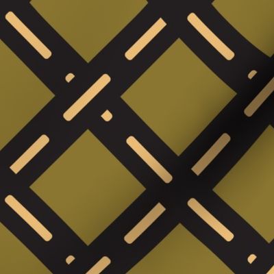 585 - Large scale diamond shape lattice Crossroad in dark charcoal and buttery cream, muted olive green - for wallpaper, table cloths, kids apparel, curtains and duvet covers 