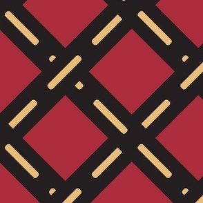 585 - Large scale diamond shape lattice Crossroad in dark charcoal and buttery cream, deep berry red - for wallpaper, table cloths, kids apparel, curtains and duvet covers 