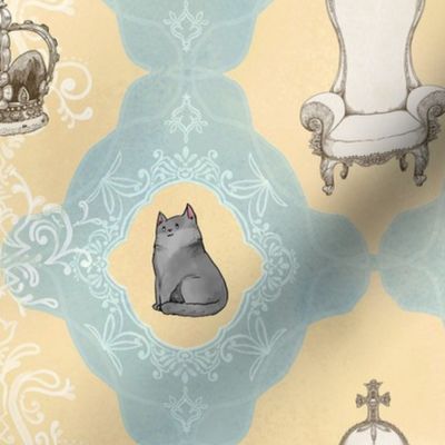 Royal cat Large pattern pale blue and gold