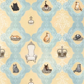 Royal cat Large pattern pale blue and gold