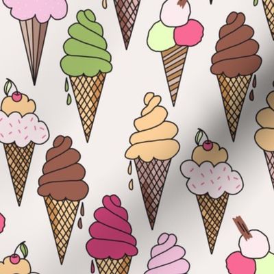 586 - Large scale Ice Cream cones for summertime in pastel pink_ green and blush dense pattern - for kids wallpaper, apparel, retro eclectic kitsch kitchen