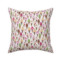 586 - Medium small scale Ice Cream cones for summertime in pastel pink_ green and blush dense pattern - for kids wallpaper, apparel, retro eclectic kitsch kitchen