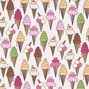 586 - Medium small scale Ice Cream cones for summertime in pastel pink_ green and blush dense pattern - for kids wallpaper, apparel, retro eclectic kitsch kitchen