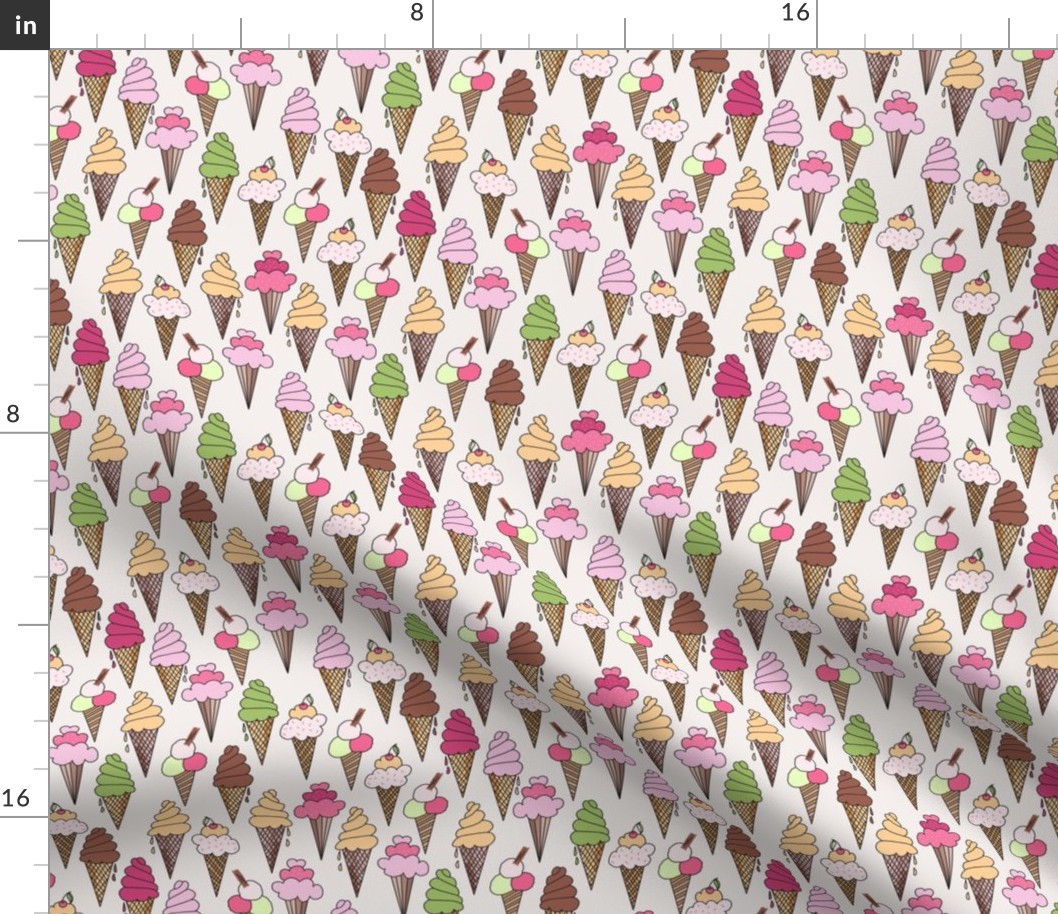 586 - Medium small scale Ice Cream cones for summertime in pastel pink_ green and blush dense pattern - for kids wallpaper, apparel, retro eclectic kitsch kitchen