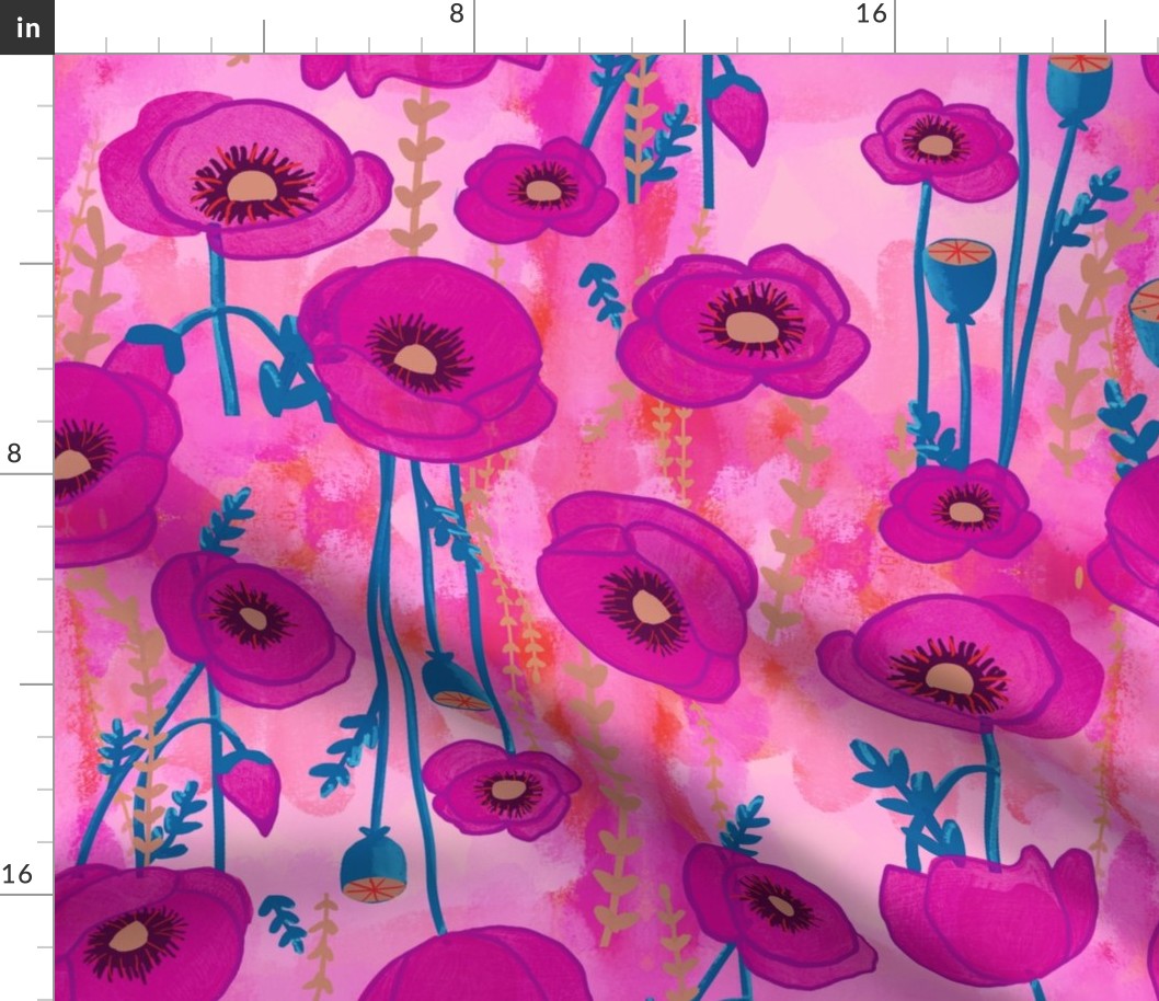 big// Painted Fuschia Poppies pink and blue
